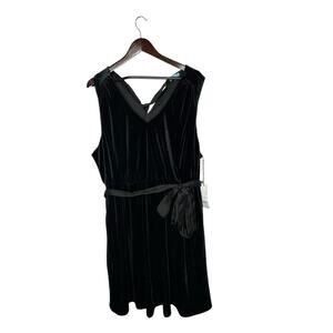 Draper James RSVP 2X Velvet Tie Back Bow Belted Formal Tank Dress Vneck Blk‎